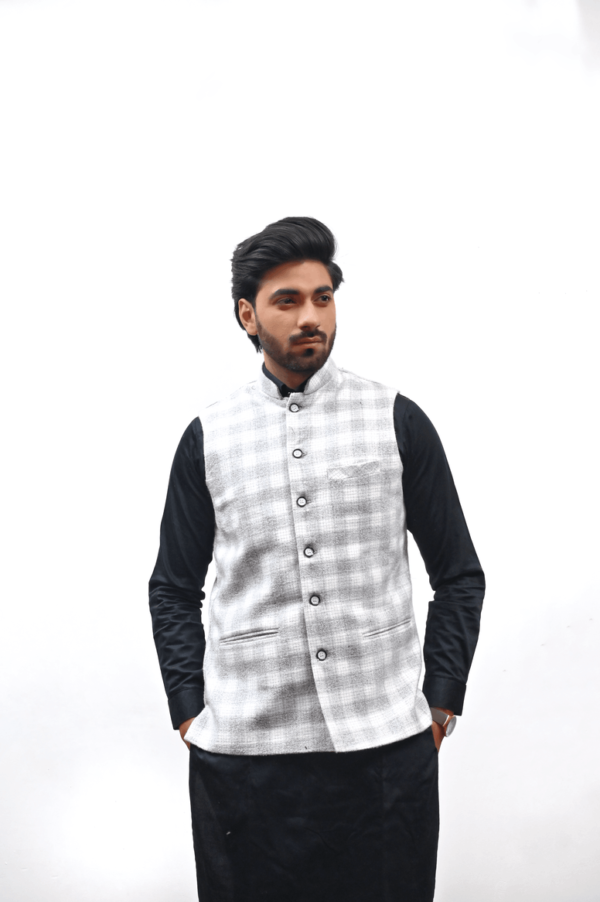 Heritage Athens Gray & Milky White Checkered (Nehru) Jacket